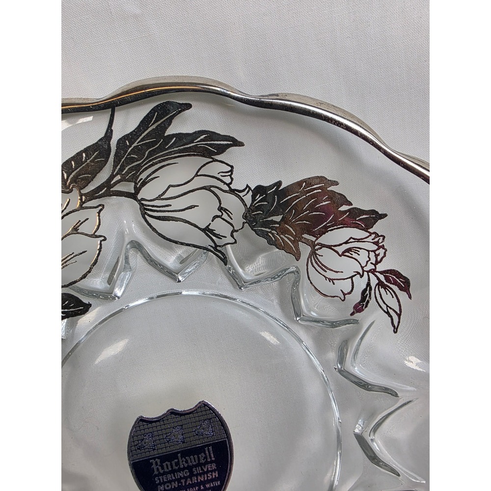 Rockwell Sterling Silver Non-Tarnish 8 Inch Glass Plate Floral Design Handles - Picture 4 of 16
